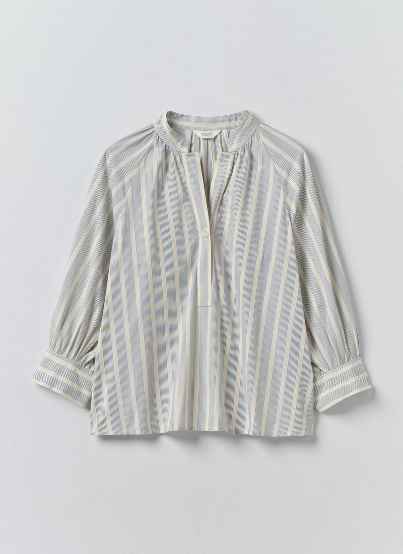 Catrin Cotton Striped Shirt | Ecru/Blue