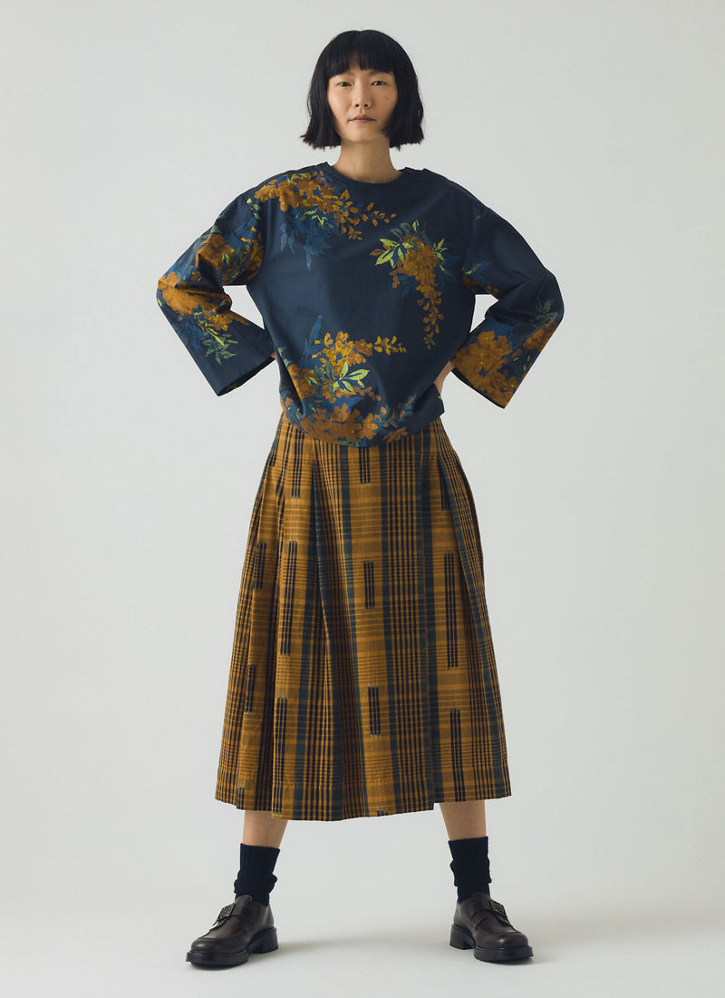 Botanical Shadow Print Cotton Top | Shadow Blue