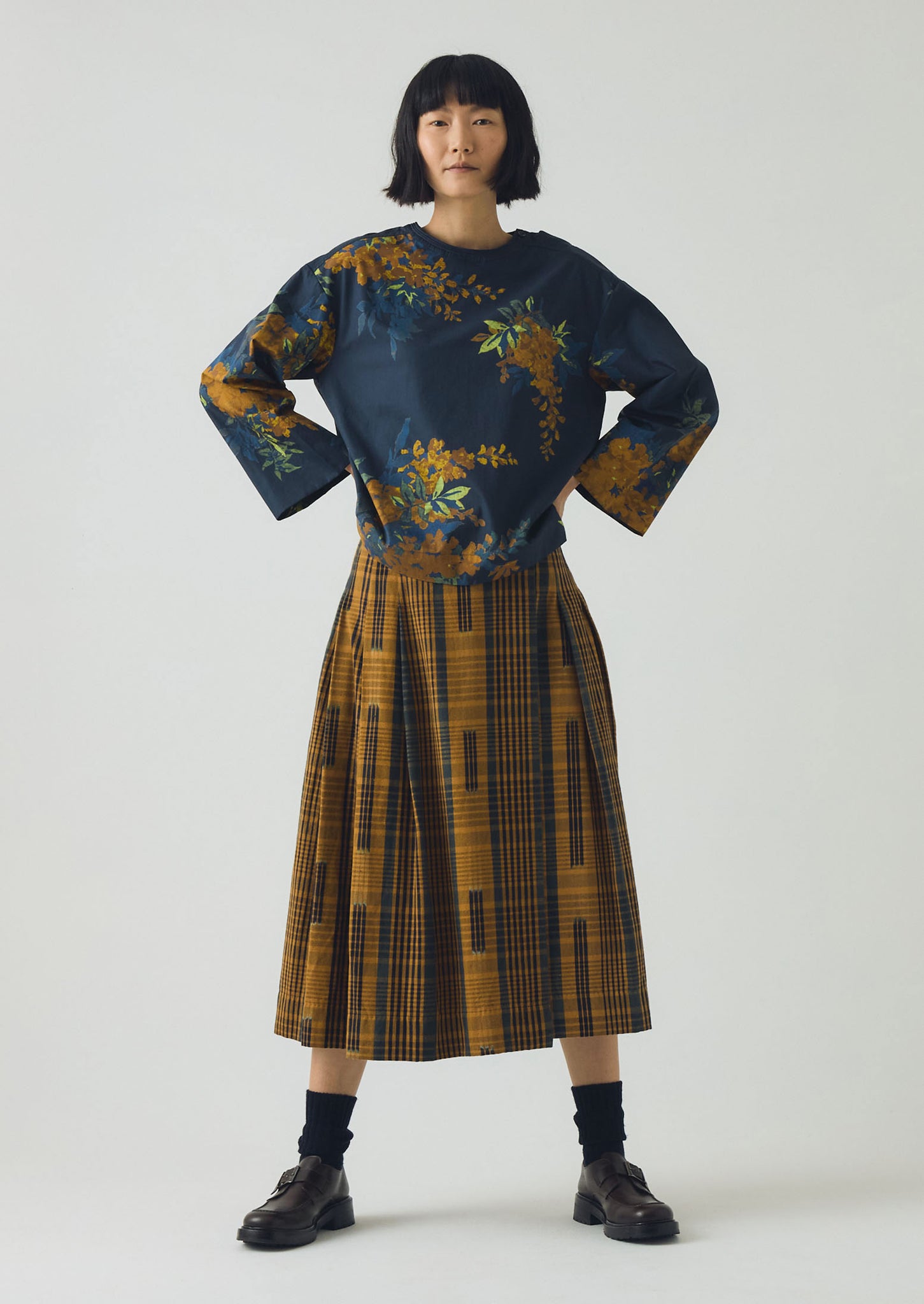 Botanical Shadow Print Cotton Top | Shadow Blue