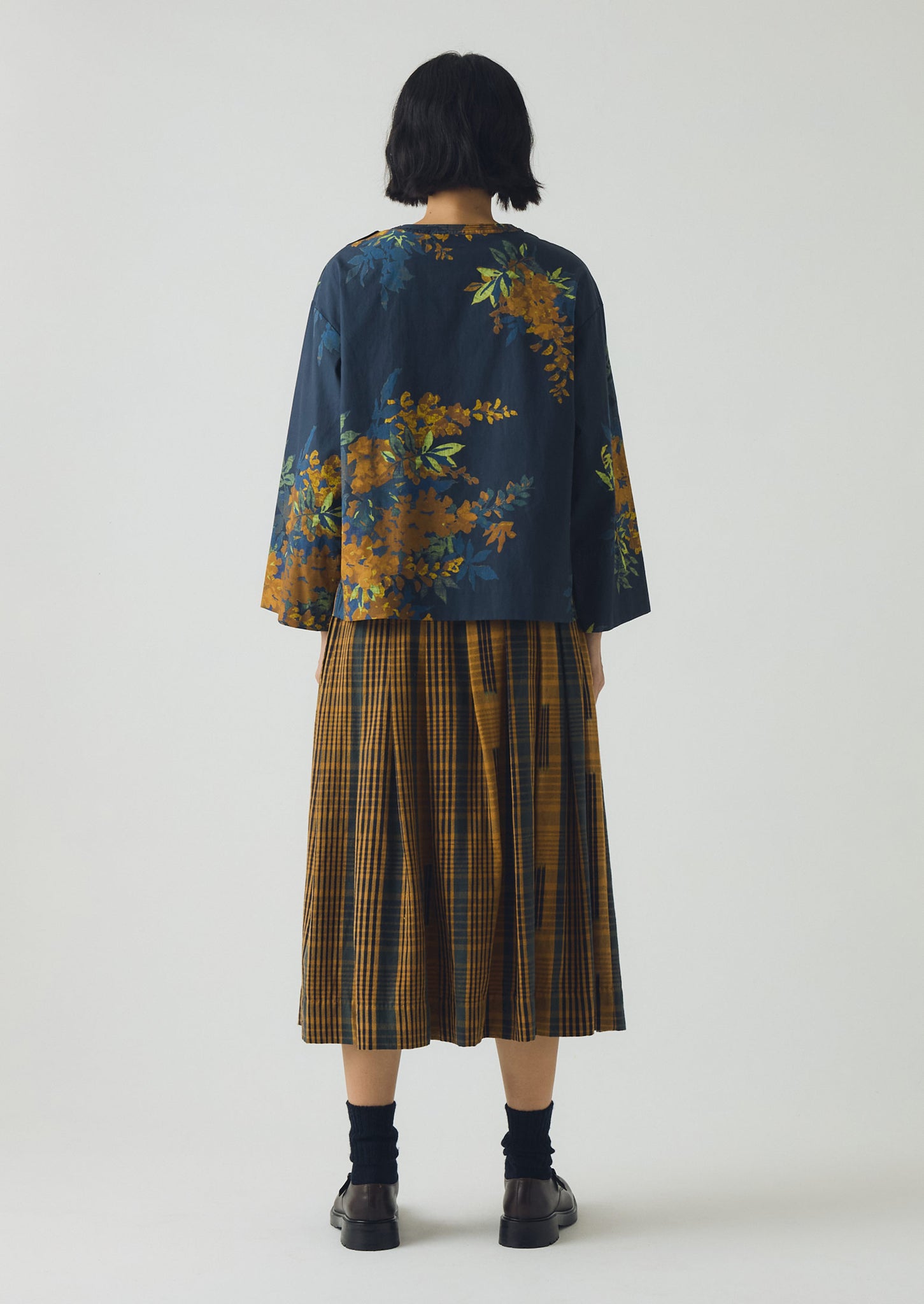 Botanical Shadow Print Cotton Top | Shadow Blue