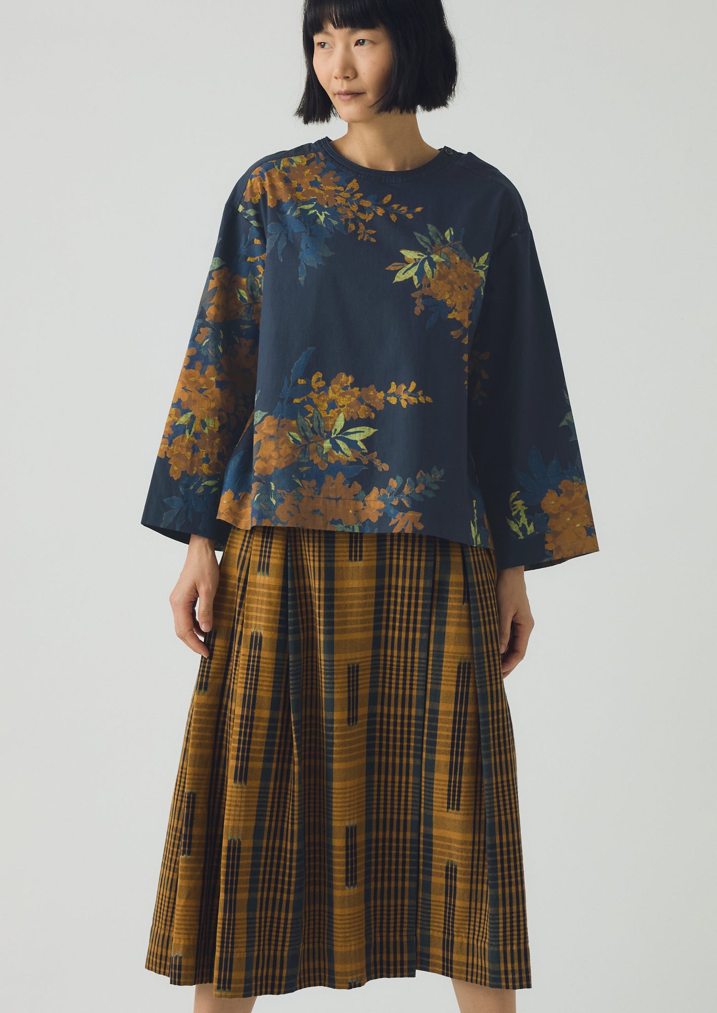 Botanical Shadow Print Cotton Top | Shadow Blue