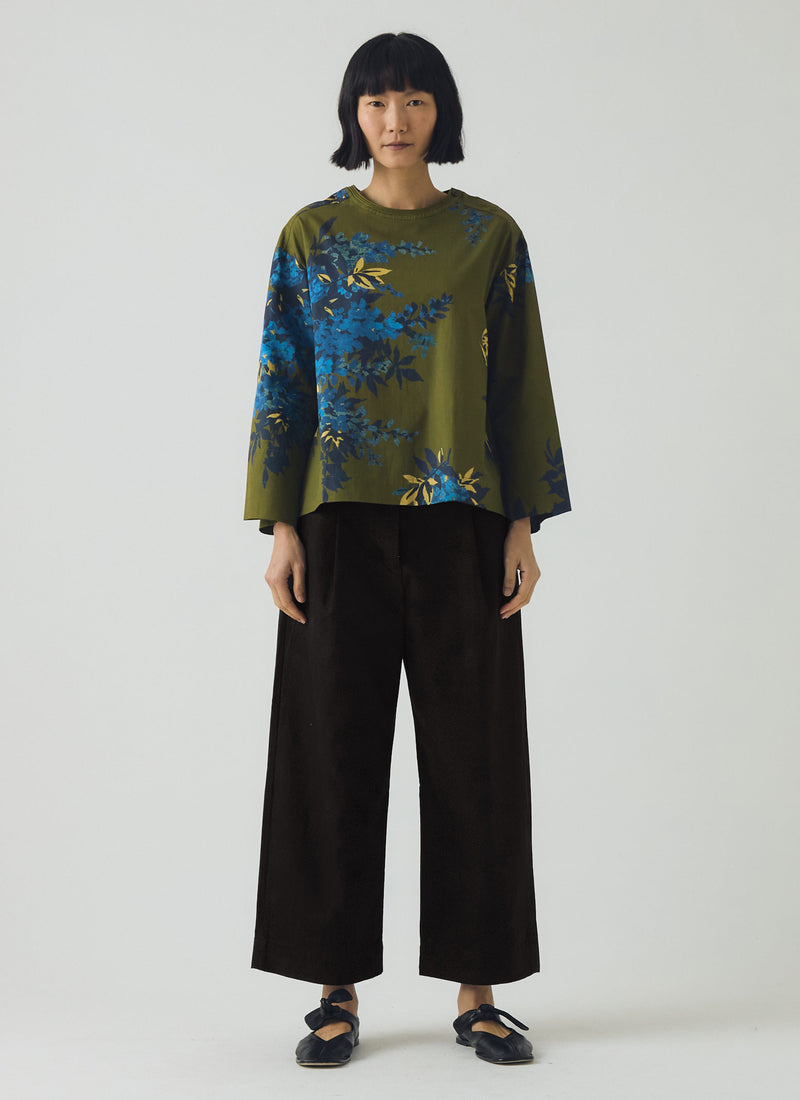 Botanical Shadow Print Cotton Top | Olive
