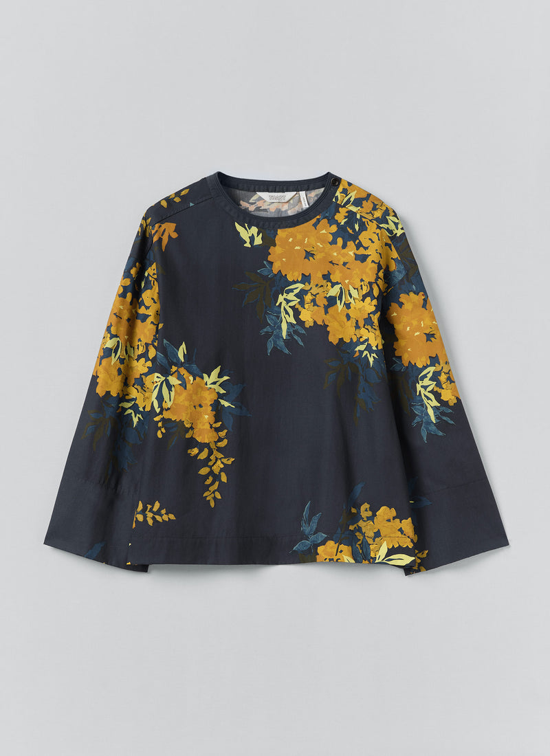 Botanical Shadow Print Cotton Top | Shadow Blue