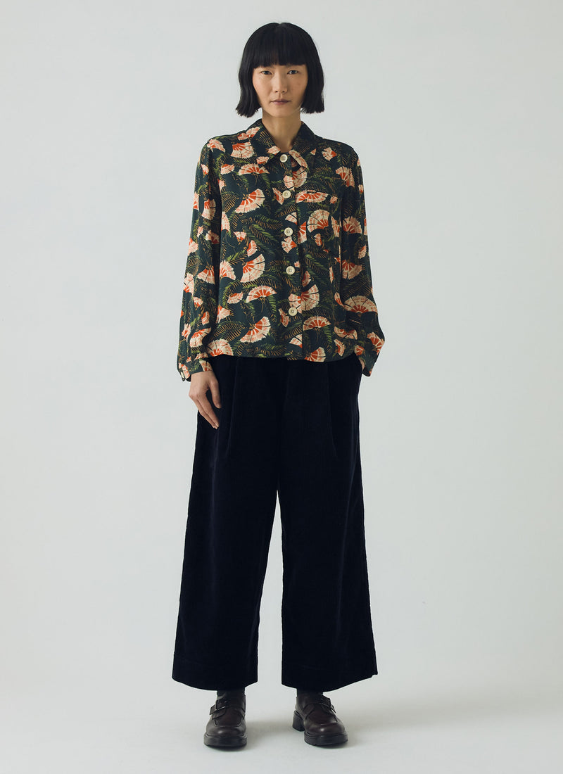 Baya Dianthus Print Shirt | Midnight Green