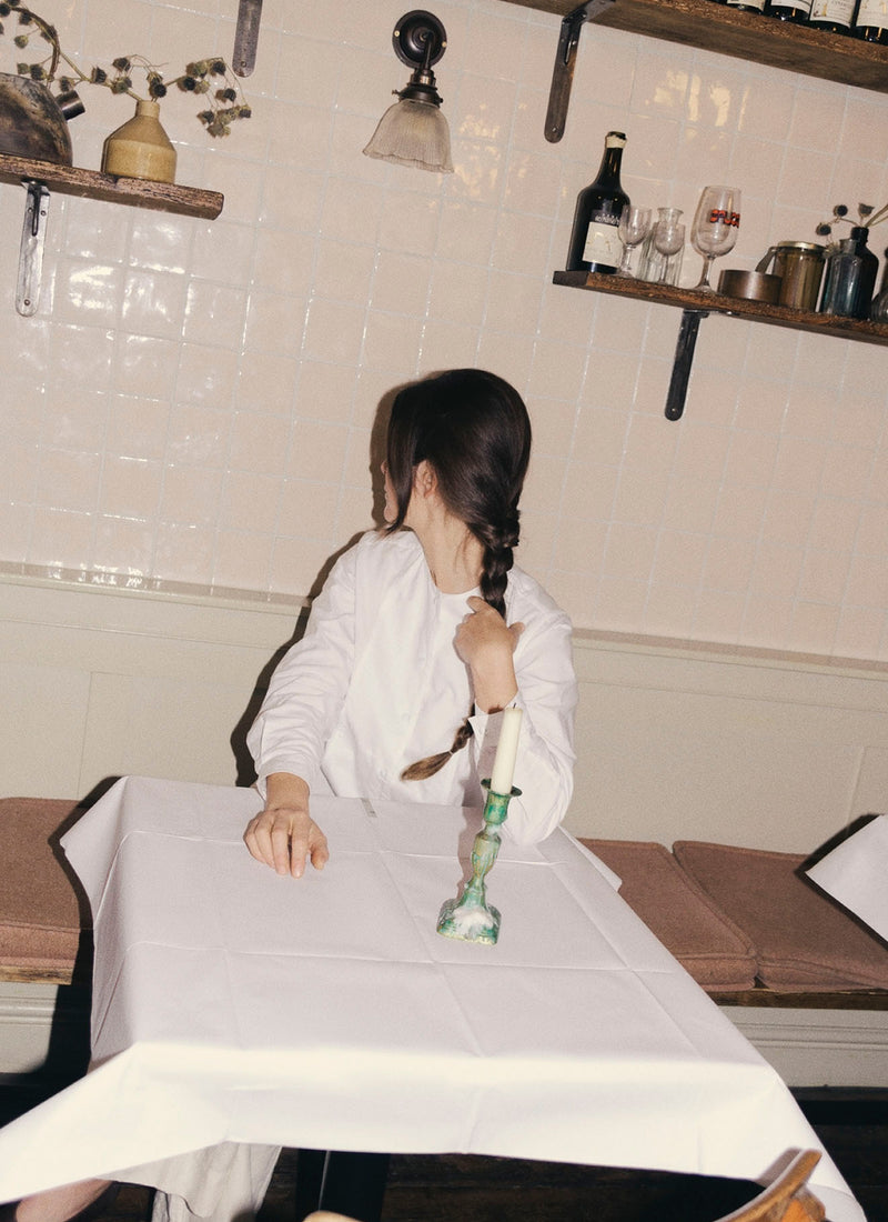 Round Neck Cotton Oxford Shirt | Paper White