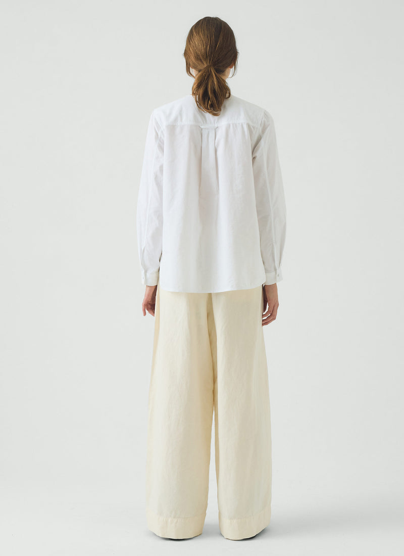 Round Neck Cotton Oxford Shirt | Paper White