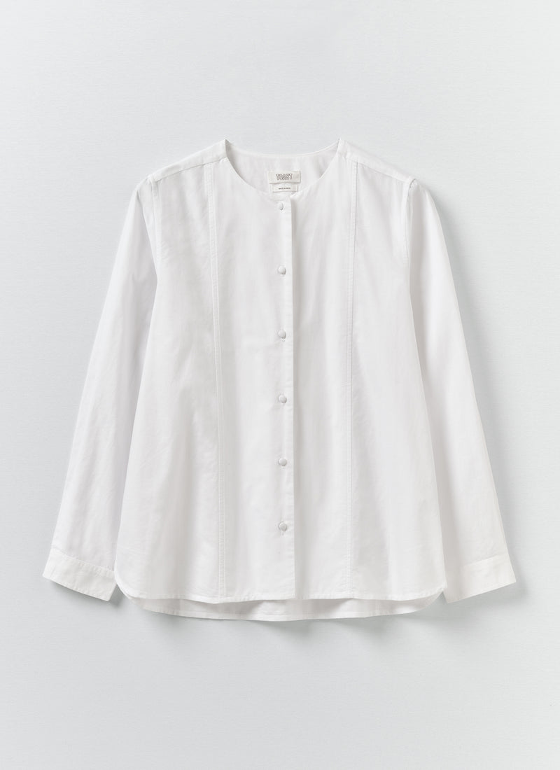 Round Neck Cotton Oxford Shirt | Paper White
