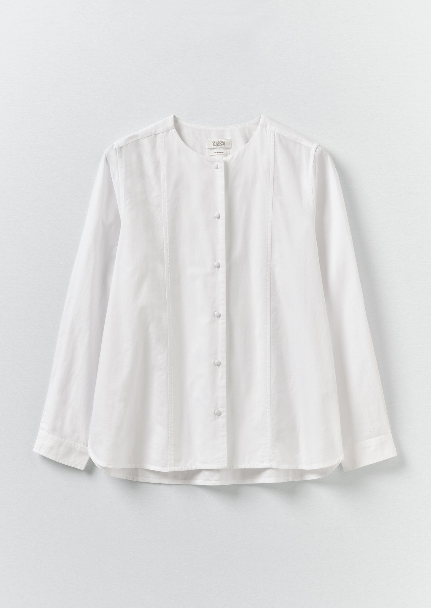 Round Neck Cotton Oxford Shirt | Paper White