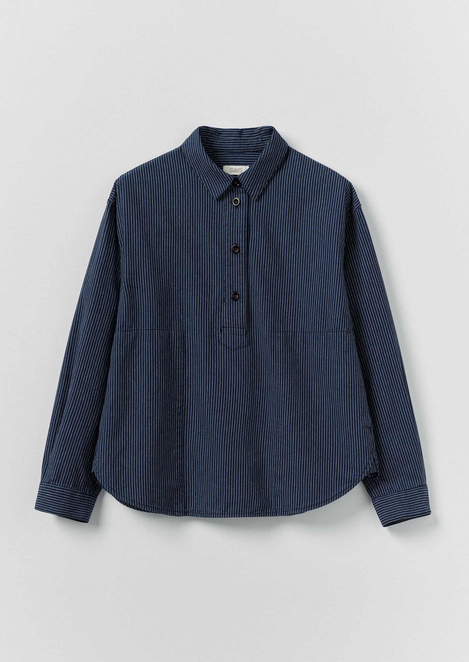 Railroad Stripe Cotton Smock Popover Shirt | Denim Blue | TOAST