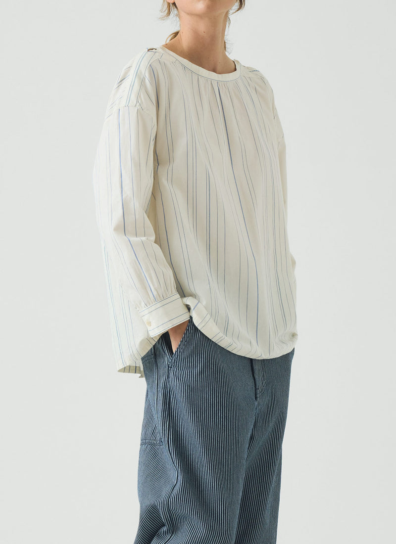 Irregular Stripe Gathered Smock Top | Cobalt