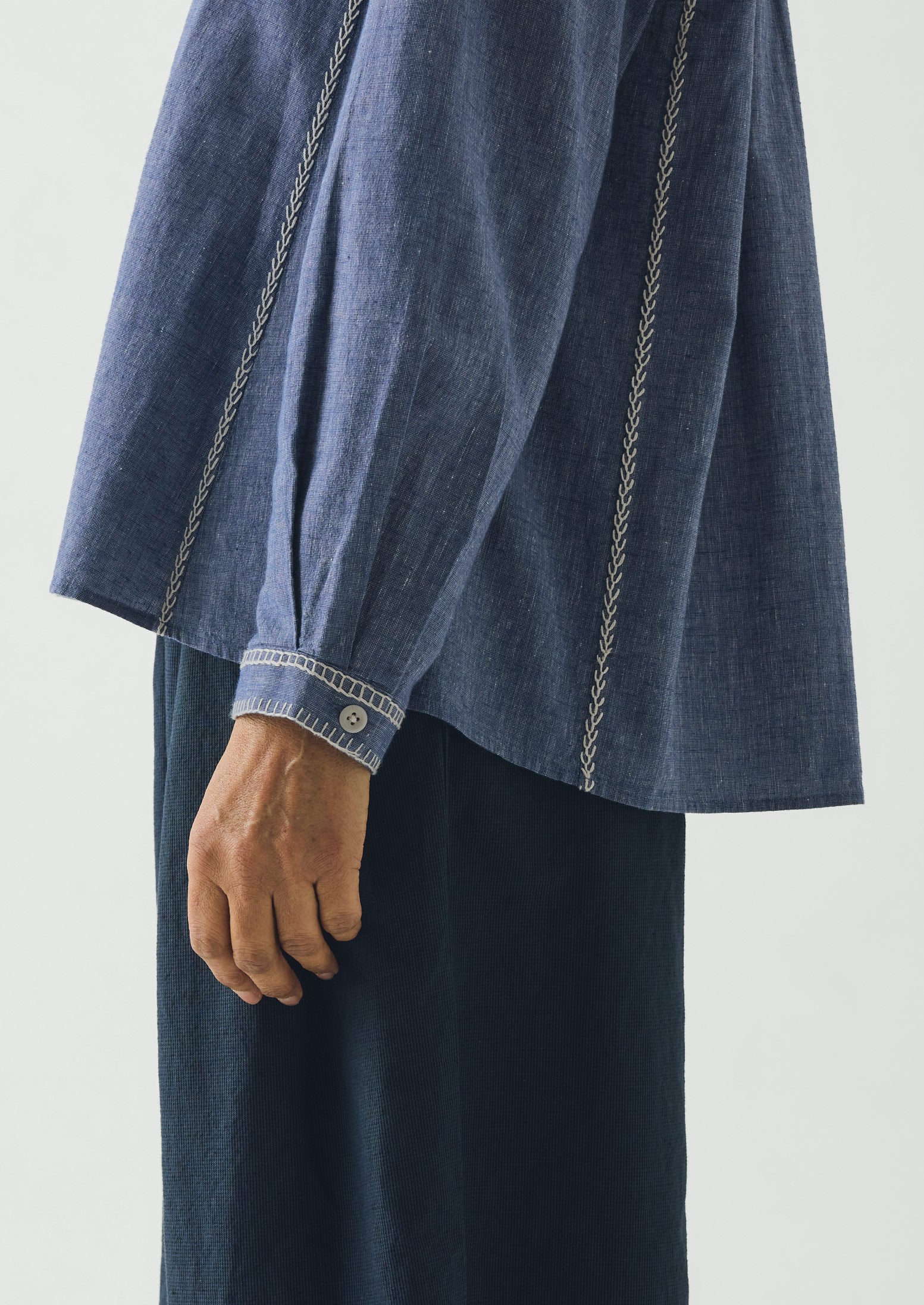 Embroidered Cotton Linen Chambray Shirt | Chambray Blue | TOAST