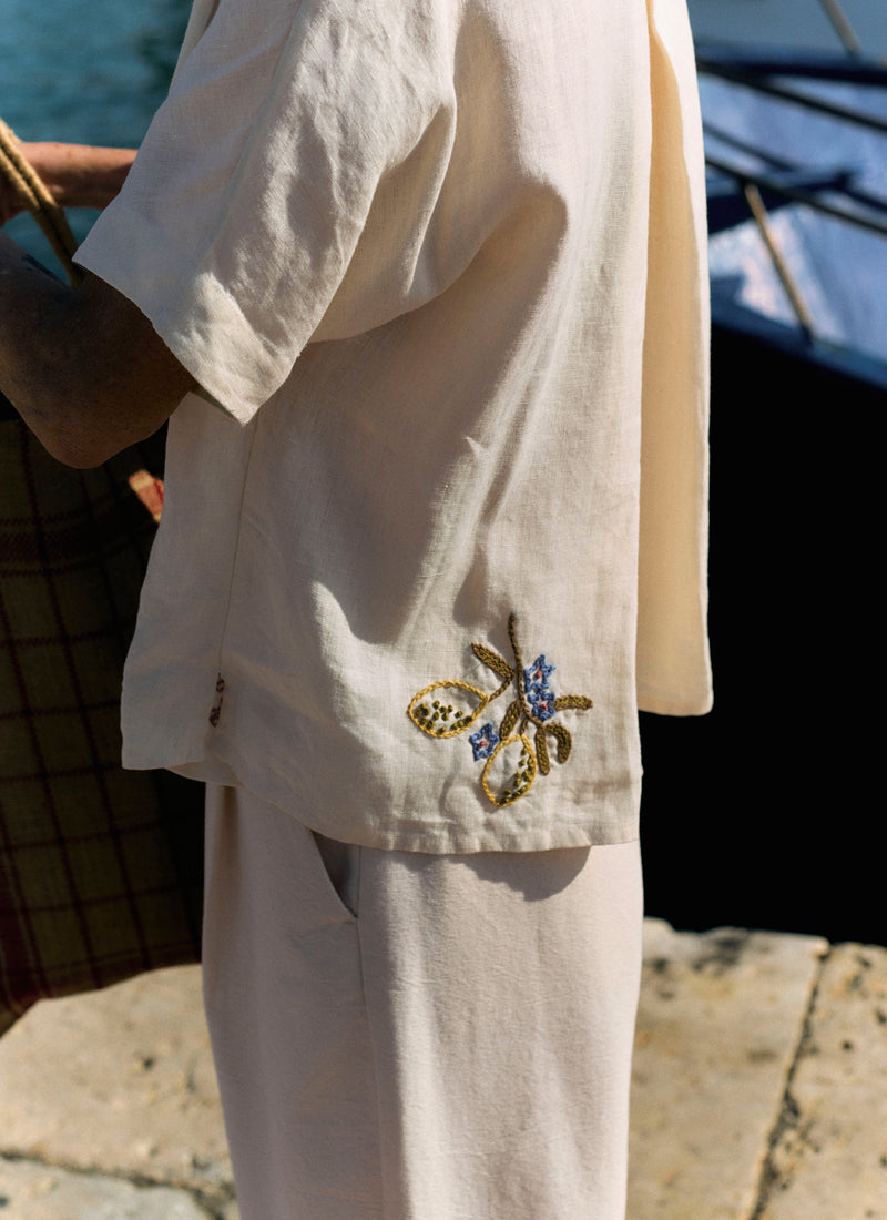 Embroidered Al Fresco Linen Shirt | Lemon Posset