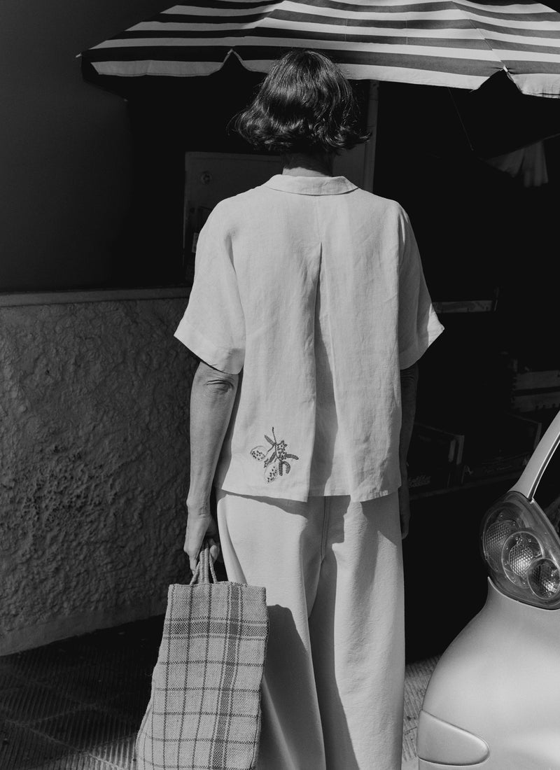 Embroidered Al Fresco Linen Shirt | Lemon Posset