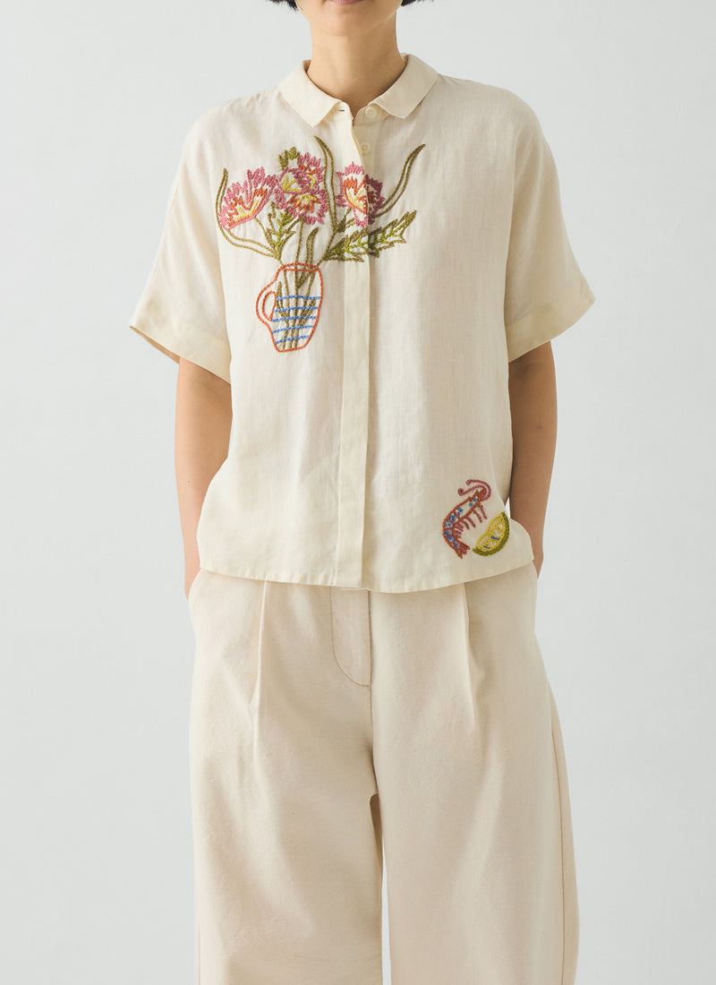 Embroidered Al Fresco Linen Shirt | Lemon Posset