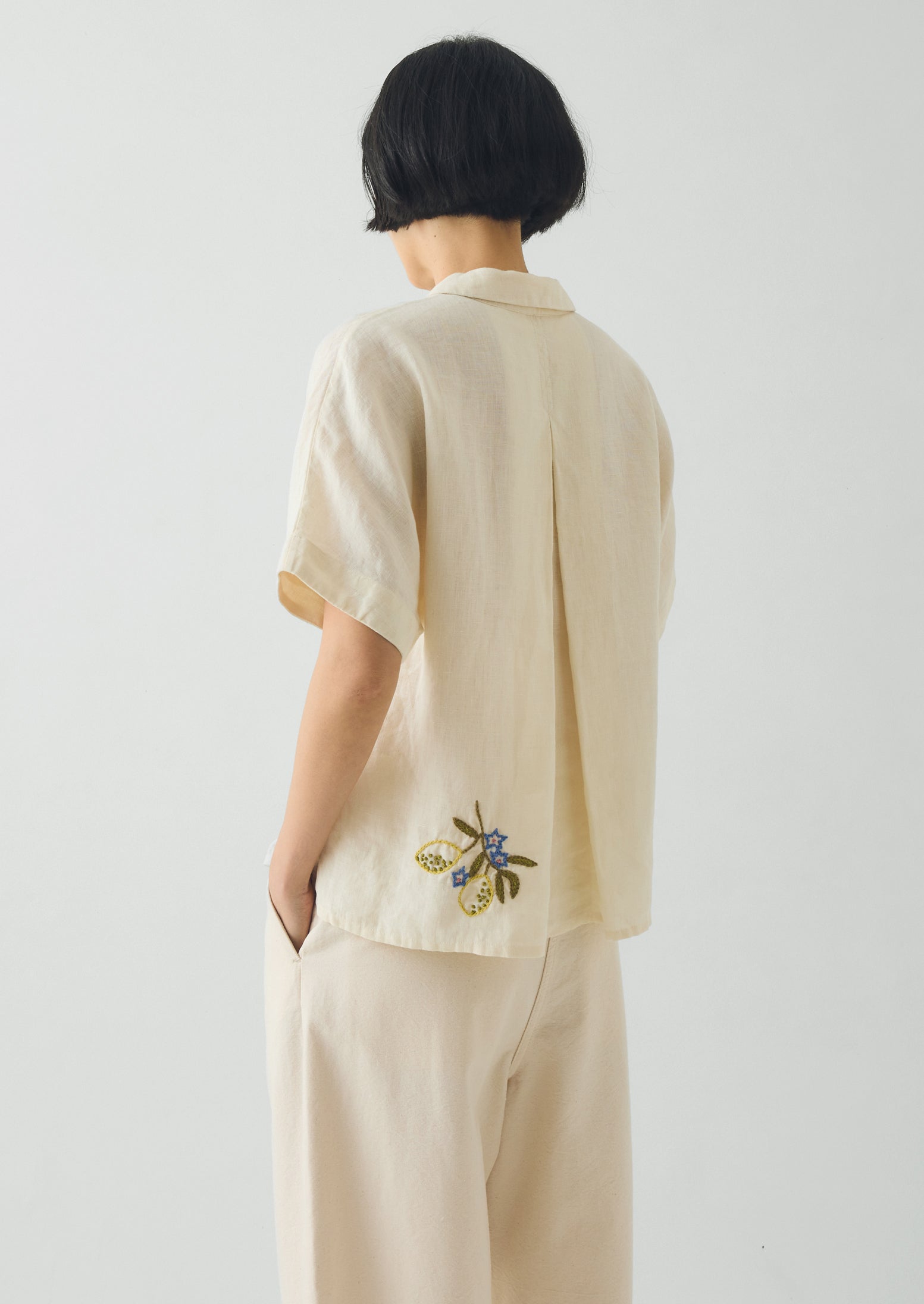 Embroidered Al Fresco Linen Shirt | Lemon Posset | TOAST