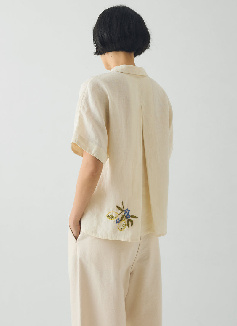 Embroidered Al Fresco Linen Shirt | Lemon Posset