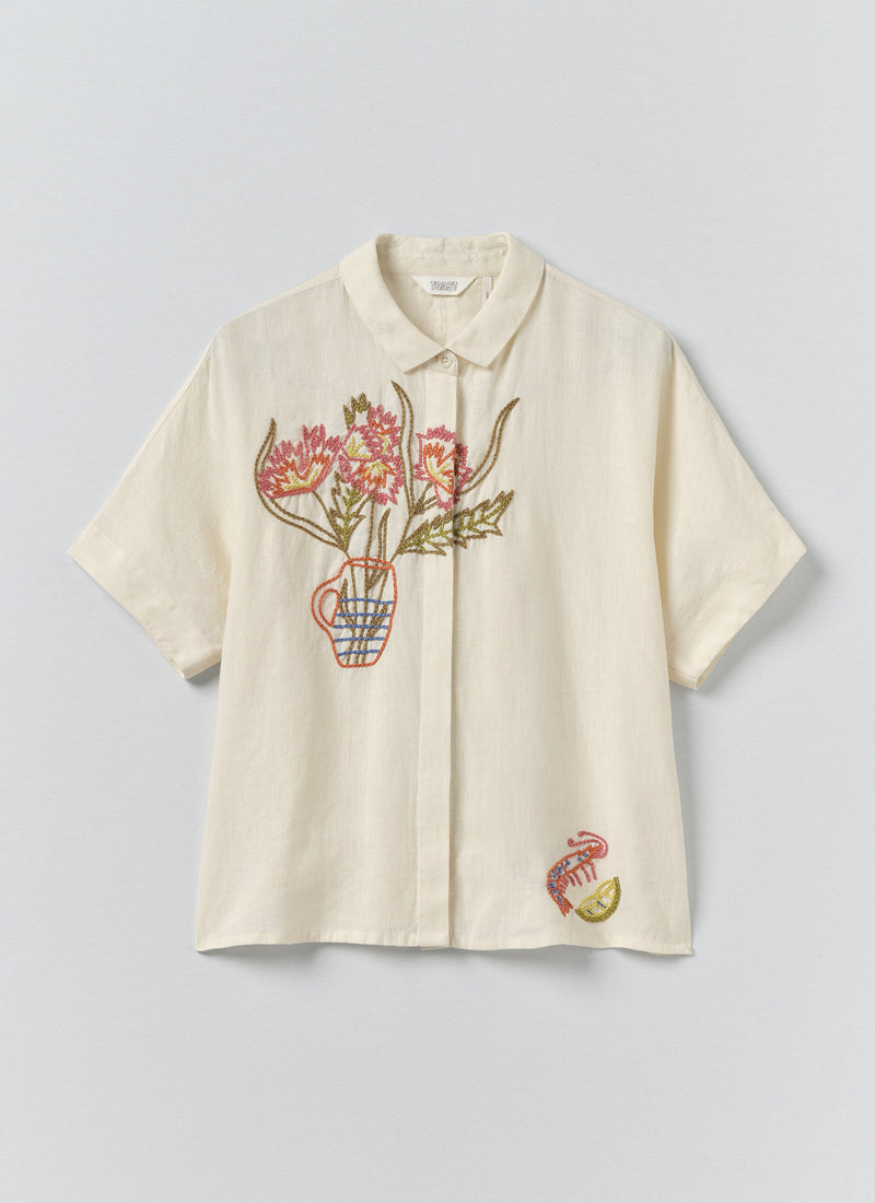 Embroidered Al Fresco Linen Shirt | Lemon Posset