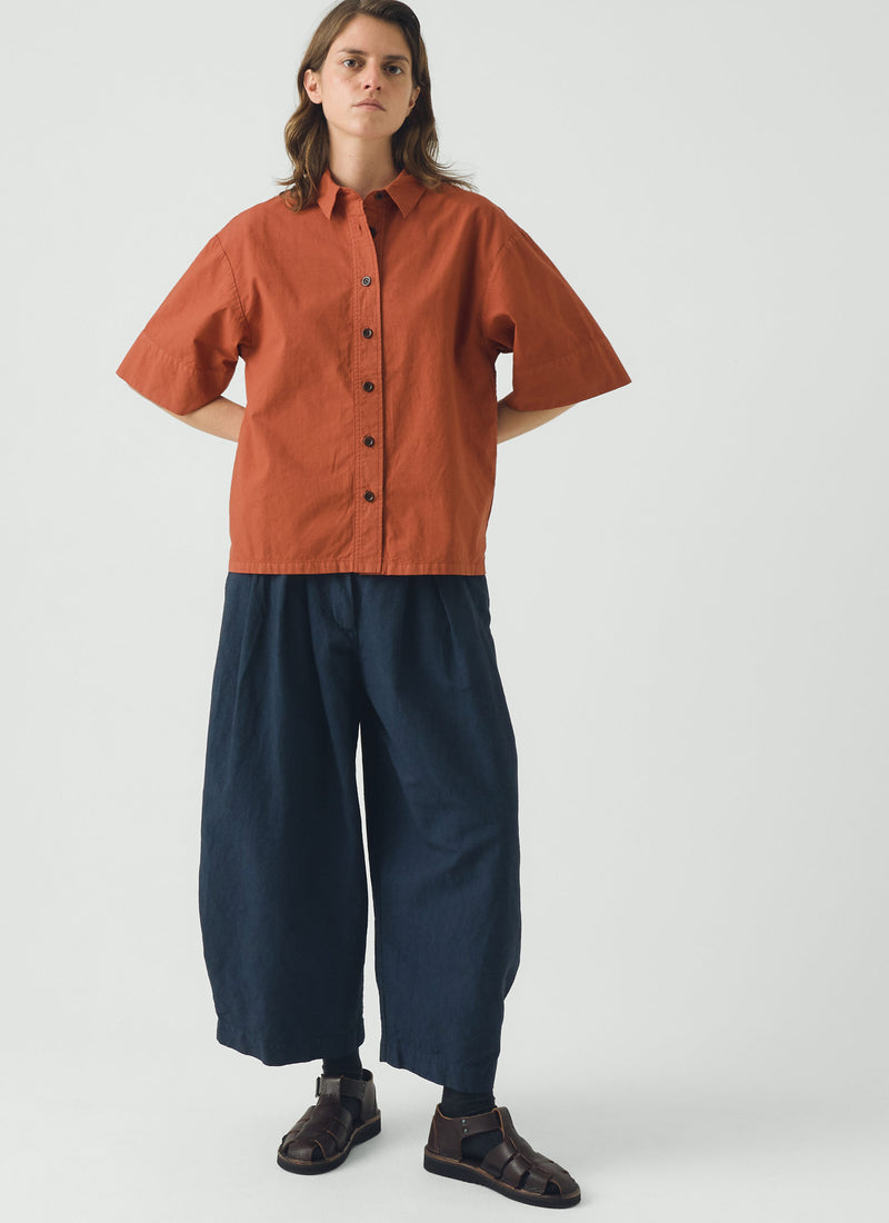 Cotton Linen Poplin Shirt | Terracotta Red