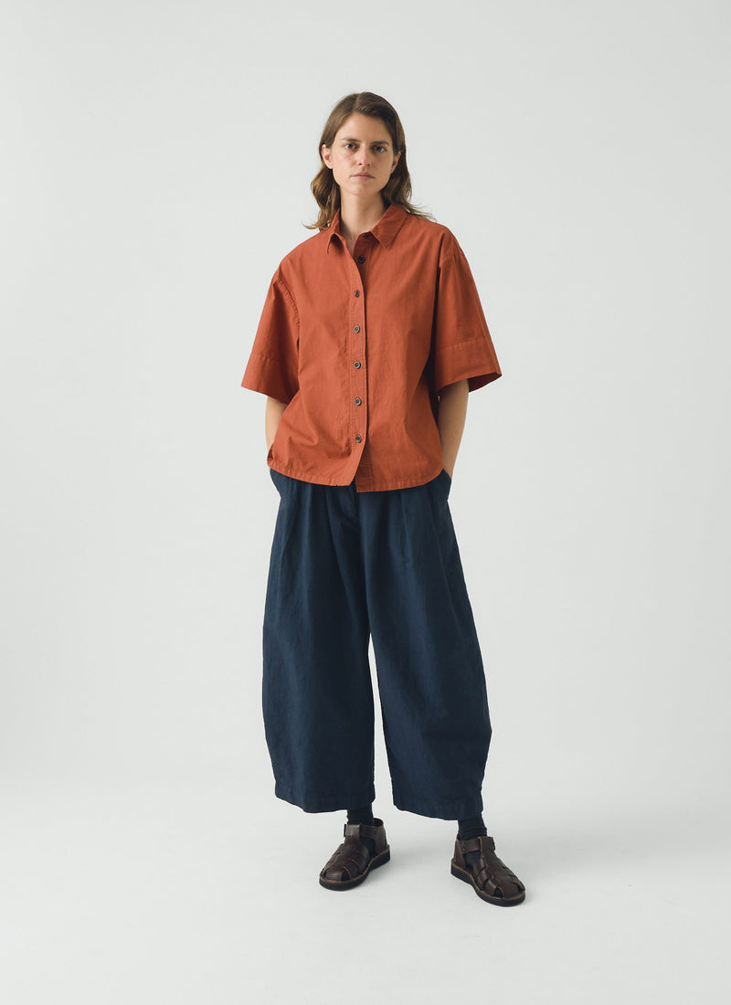 Cotton Linen Poplin Shirt | Terracotta Red