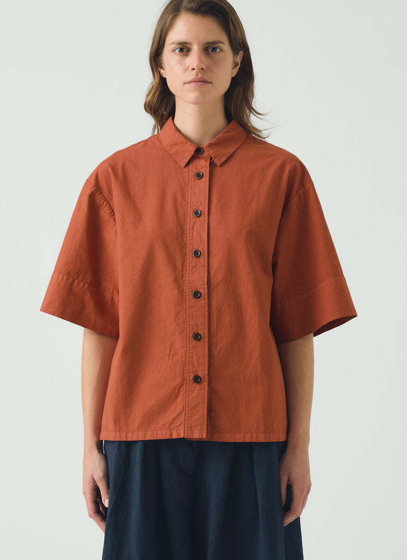 Cotton Linen Poplin Shirt | Terracotta Red