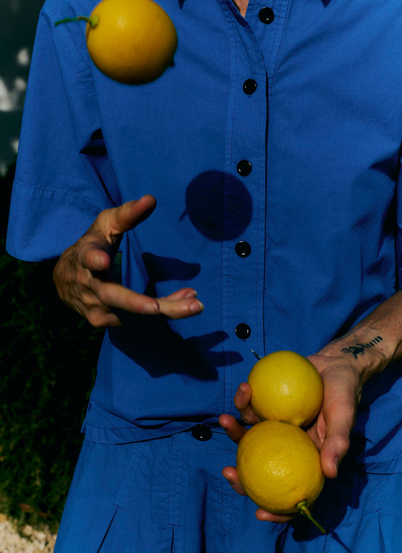 Cotton Linen Poplin Shirt | Enamel Blue