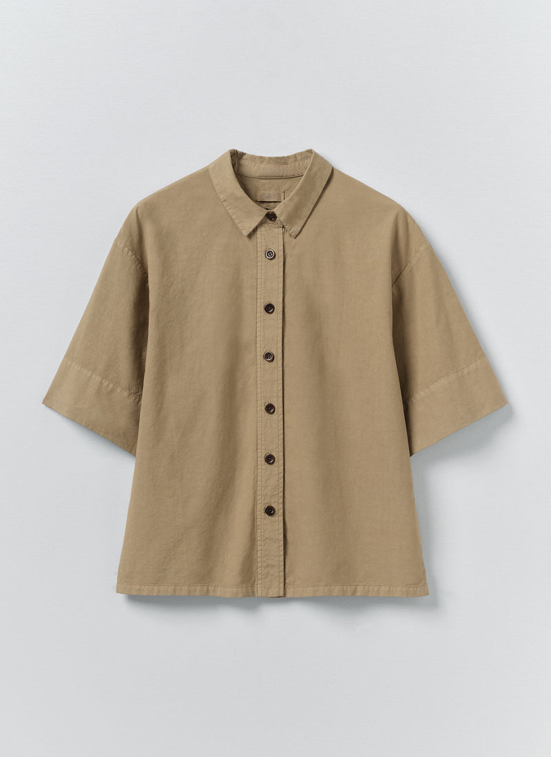 Cotton Linen Poplin Shirt | Ash Brown