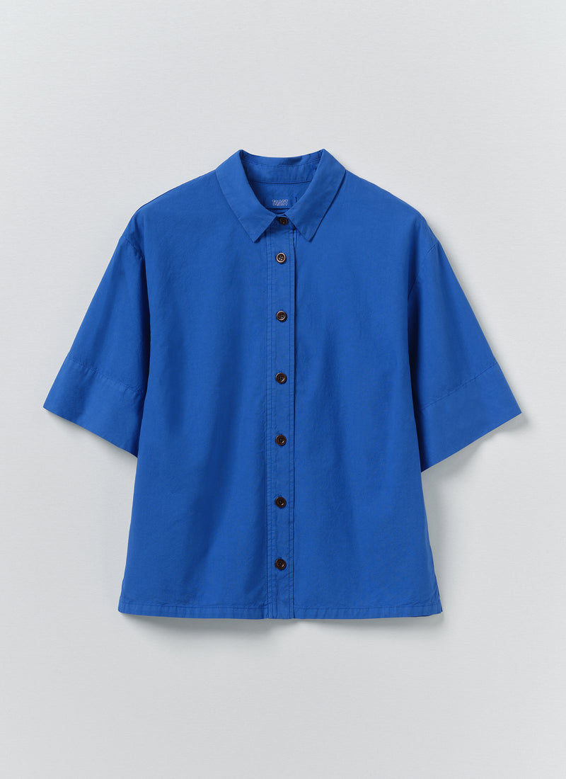 Cotton Linen Poplin Shirt | Enamel Blue