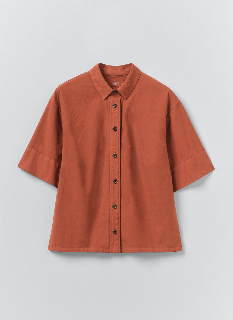 Cotton Linen Poplin Shirt | Terracotta Red