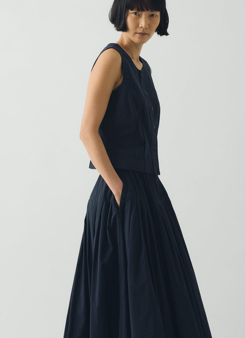 Cotton Linen Poplin Sleeveless Top | Raven Blue