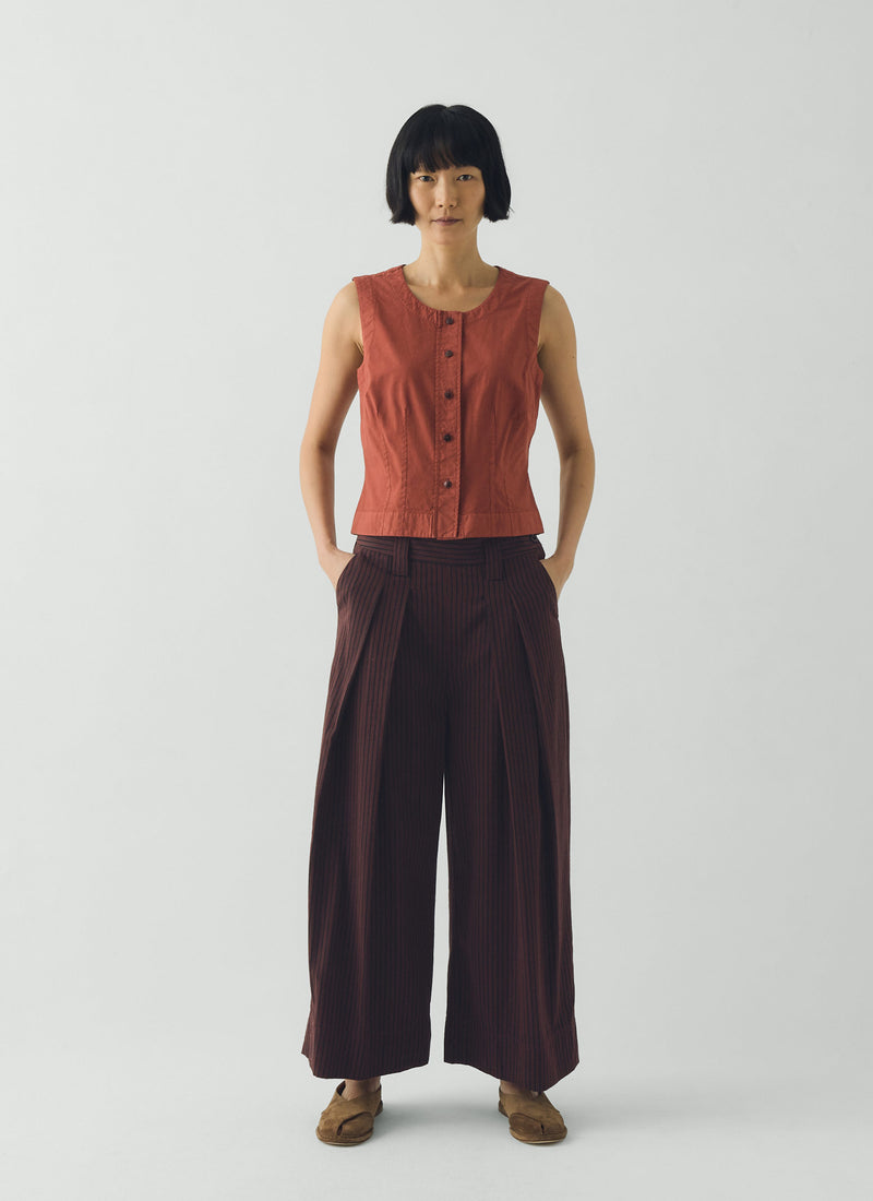 Cotton Linen Poplin Sleeveless Top | Terracotta