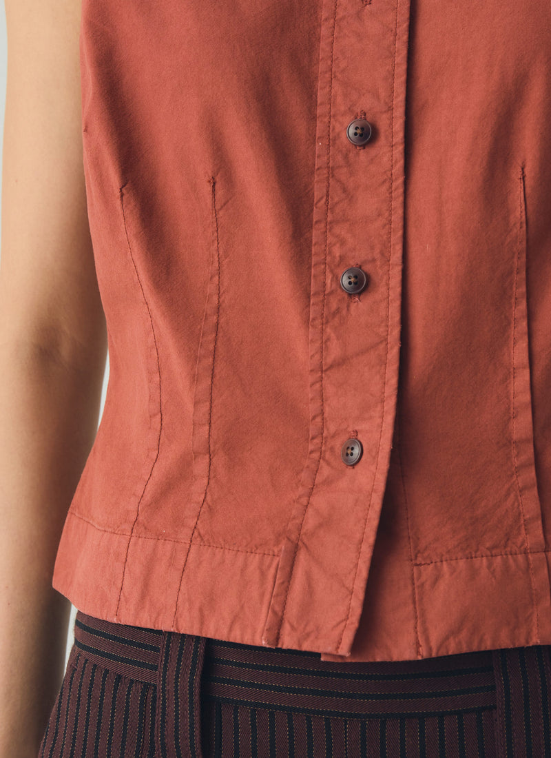 Cotton Linen Poplin Sleeveless Top | Terracotta