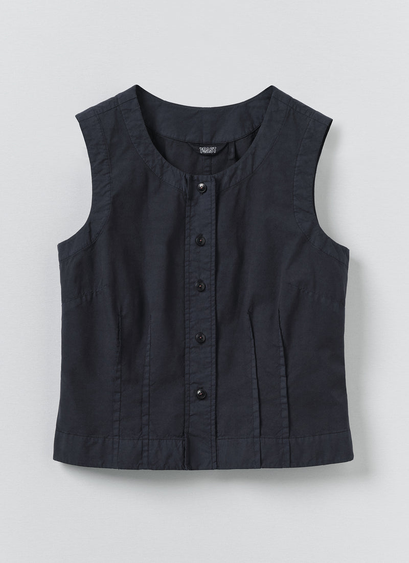 Cotton Linen Poplin Sleeveless Top | Raven Blue