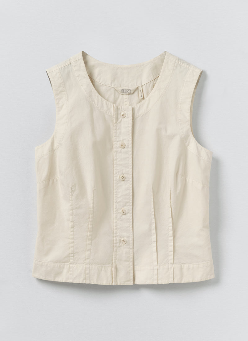 Cotton Linen Poplin Sleeveless Top | Ecru