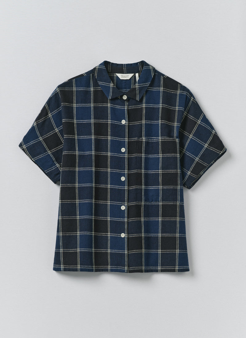 Market Check Cotton Linen Shirt | Denim Blue