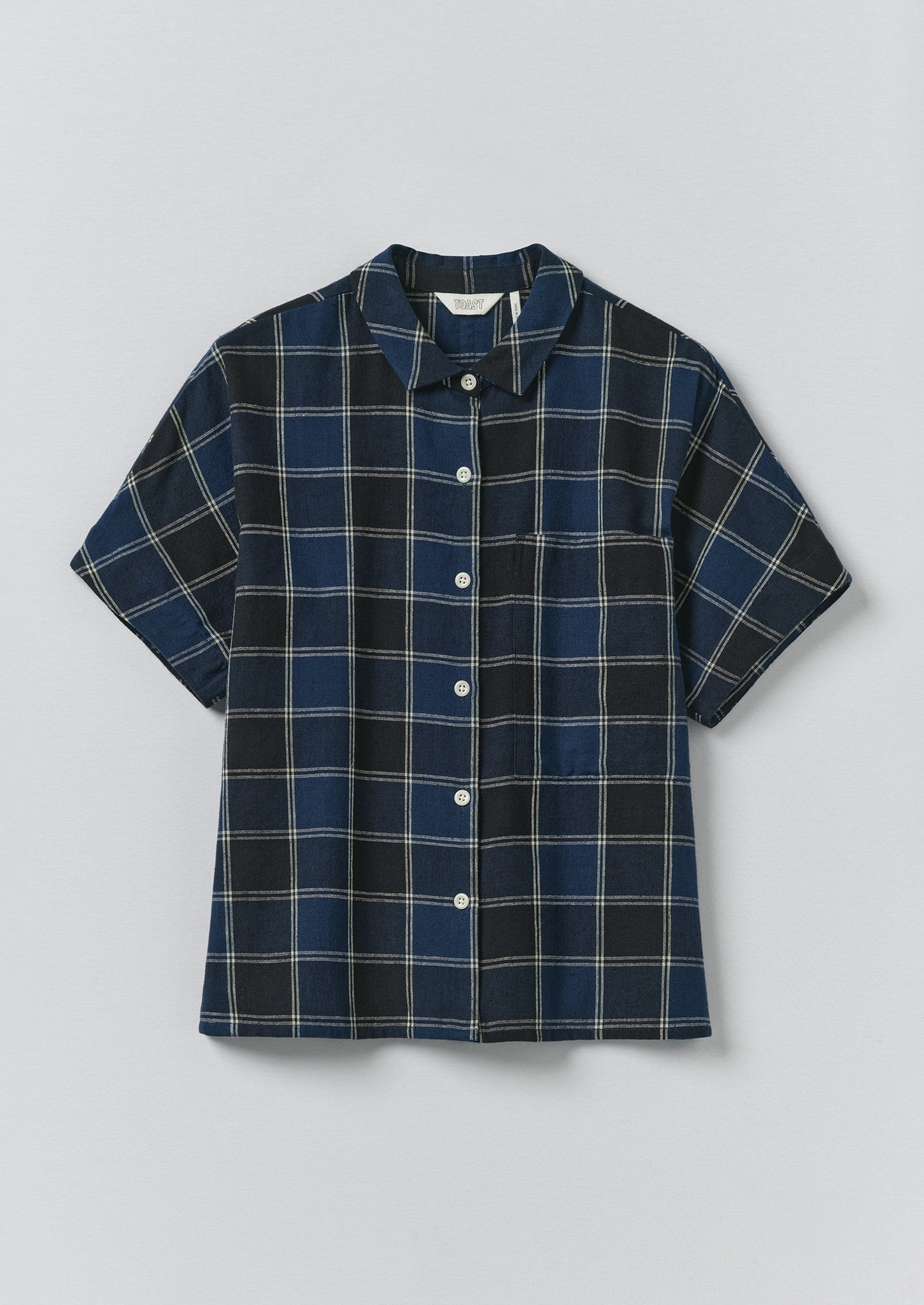Chemise Longue En Denim à Carreaux Eskandar - Taille 2 - Navy Et Gris - 100% Coton