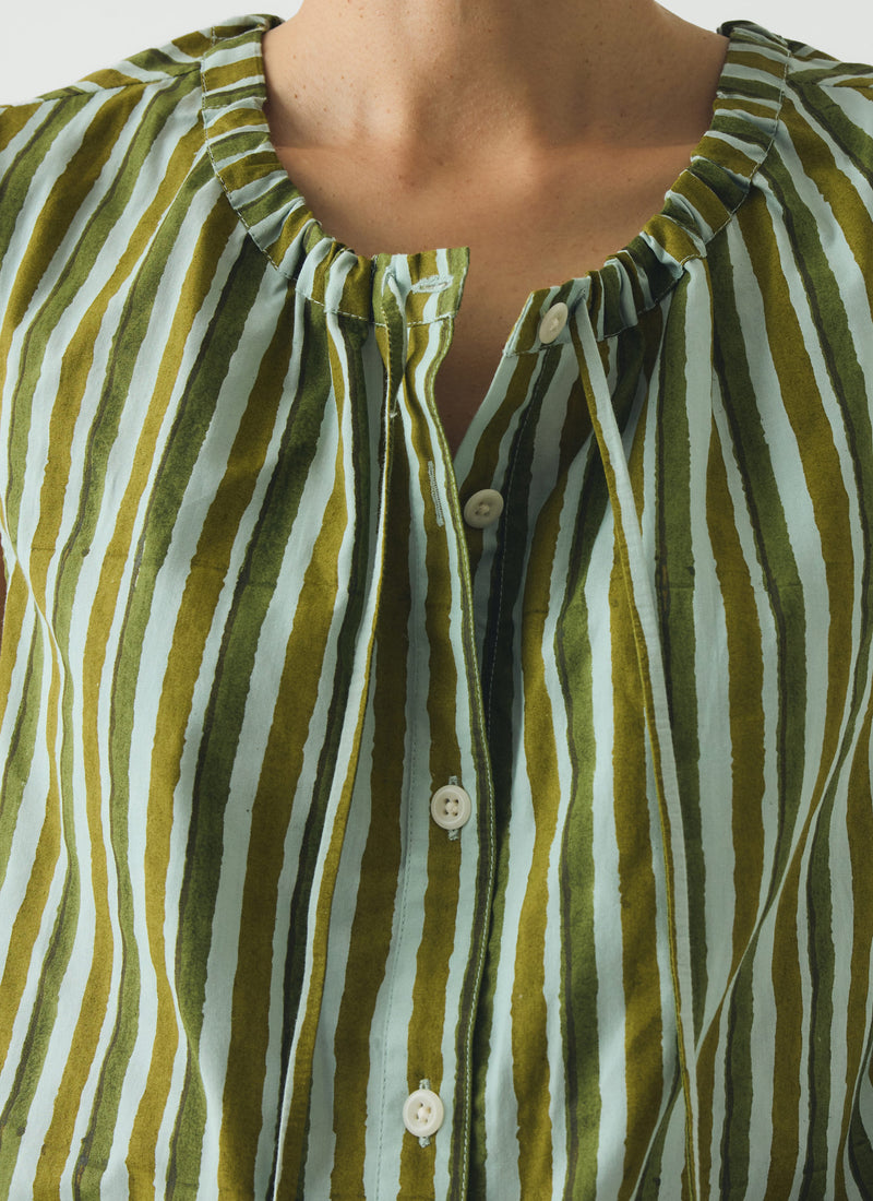 Block Print Sorbet Stripe Top | Soft Aqua