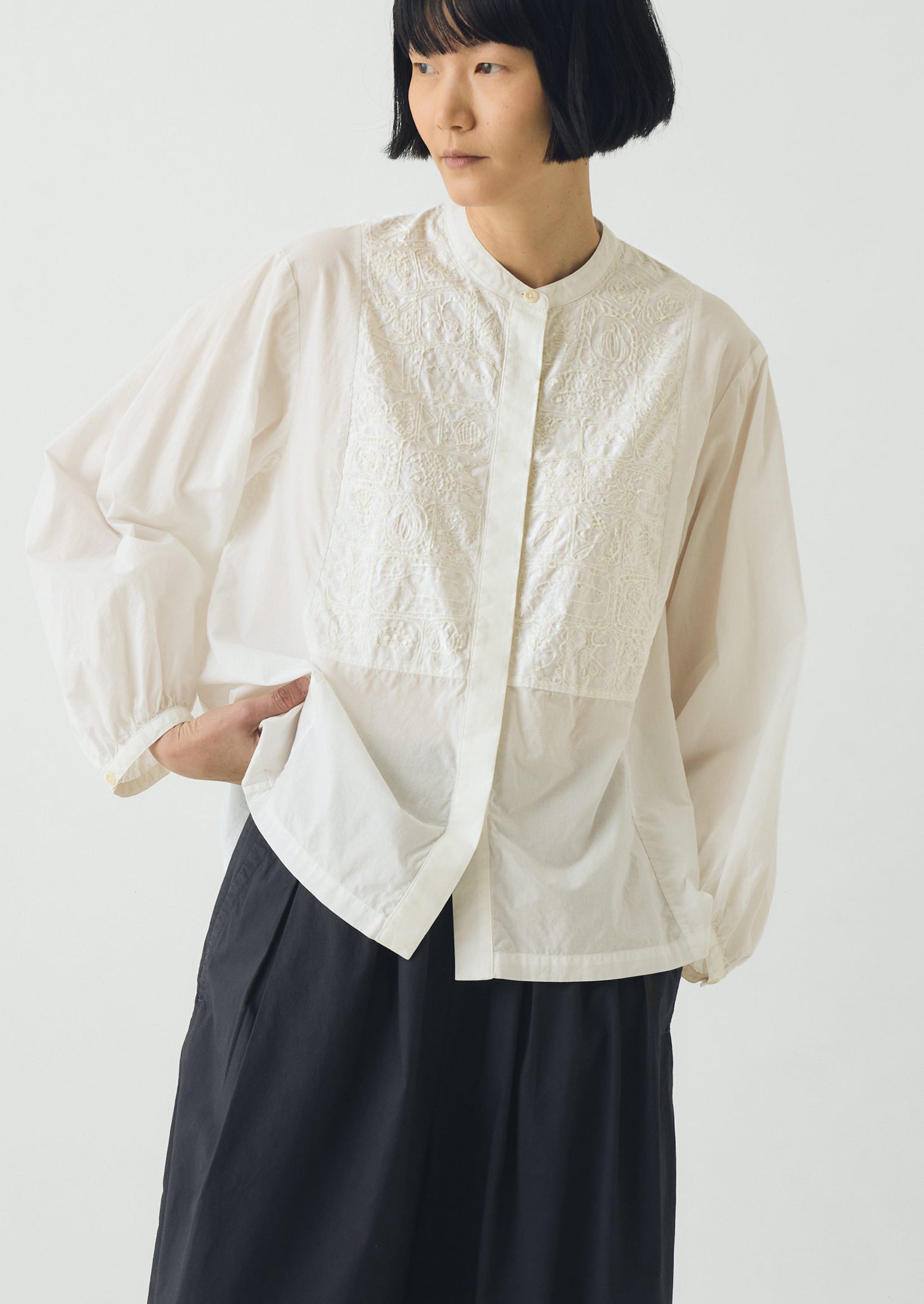 Embroidered Cotton Voile Shirt | Chalk White | TOAST