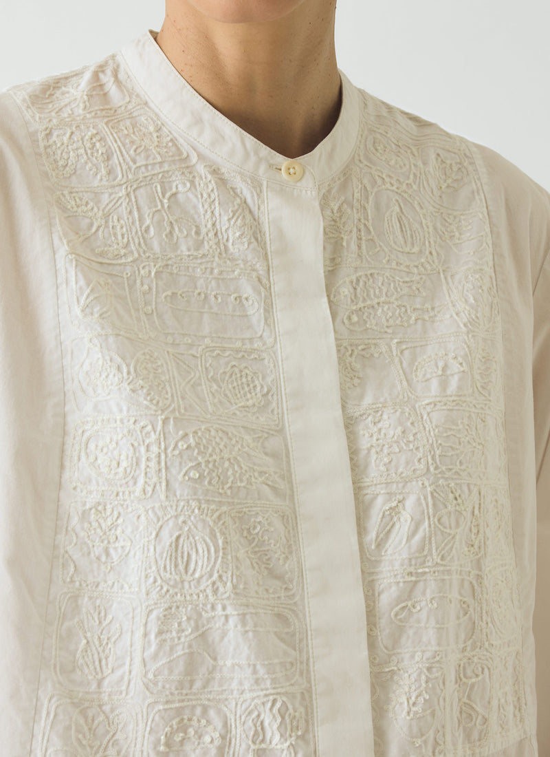 Embroidered Cotton Voile Shirt | Chalk White