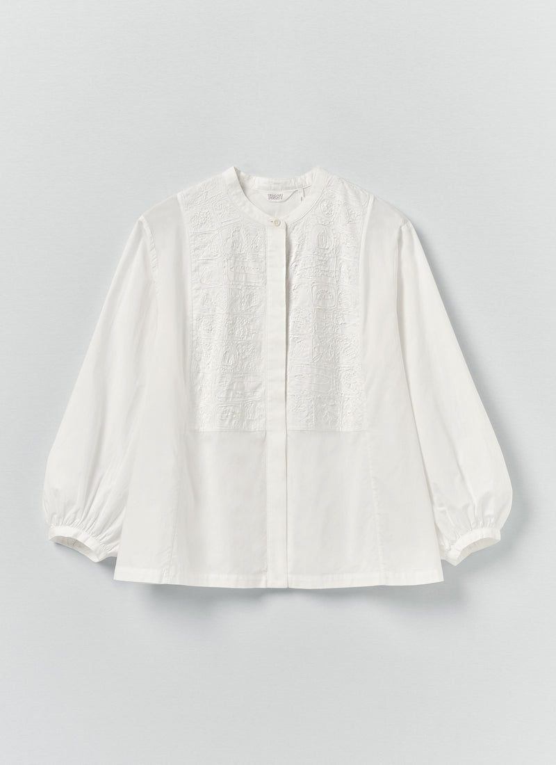 Embroidered Cotton Voile Shirt | Chalk White