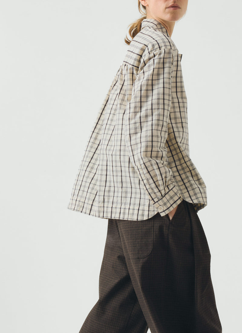 Half Placket Check Cotton Shirt | Ecru/Rich Soil