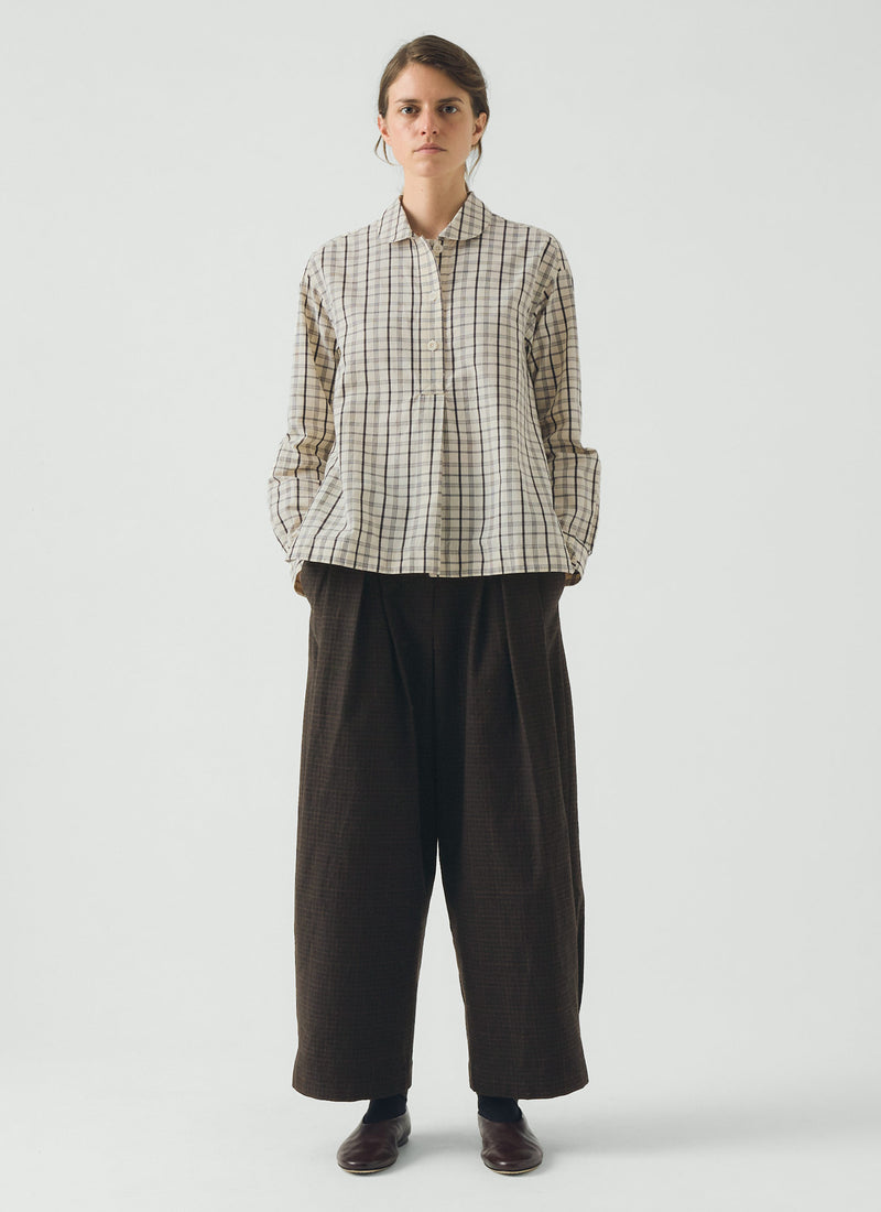 Half Placket Check Cotton Shirt | Ecru/Rich Soil