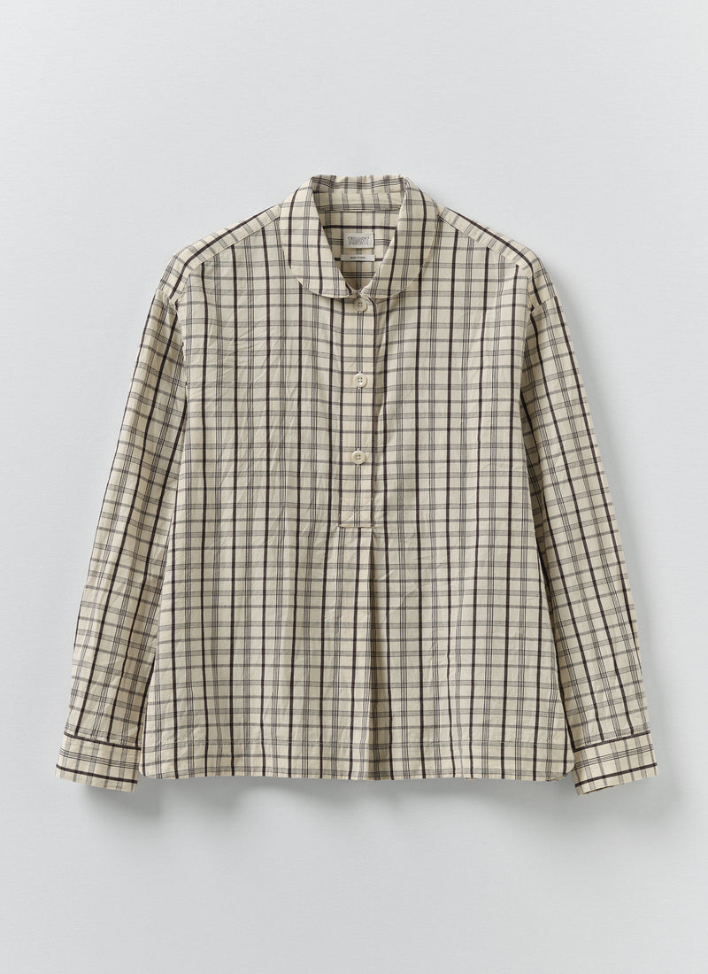 Half Placket Check Cotton Shirt | Ecru/Rich Soil