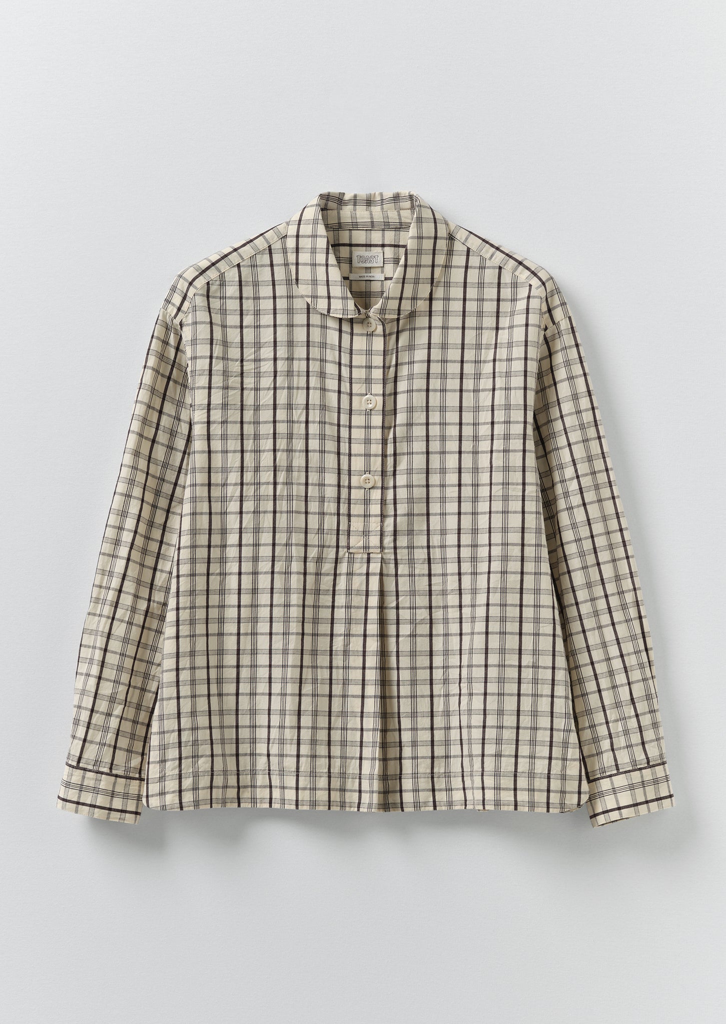 Half Placket Check Cotton Shirt | Ecru/Rich Soil | TOAST
