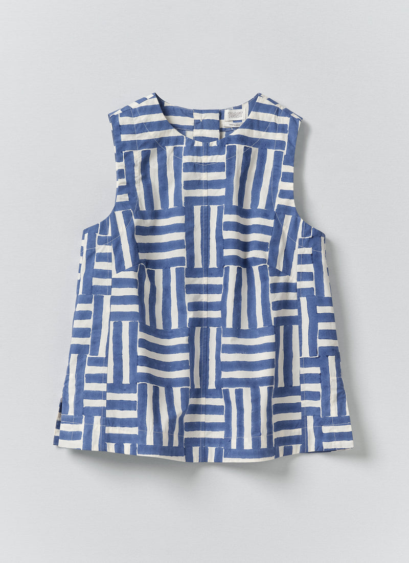 Patchwork Stripe Block Print Top | Deep Cornflower