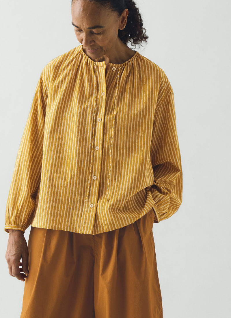 Natural Dye Stripe Cotton Gathered Top | Tumeric