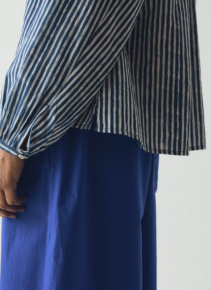 Natural Dye Stripe Cotton Gathered Top | Indigo