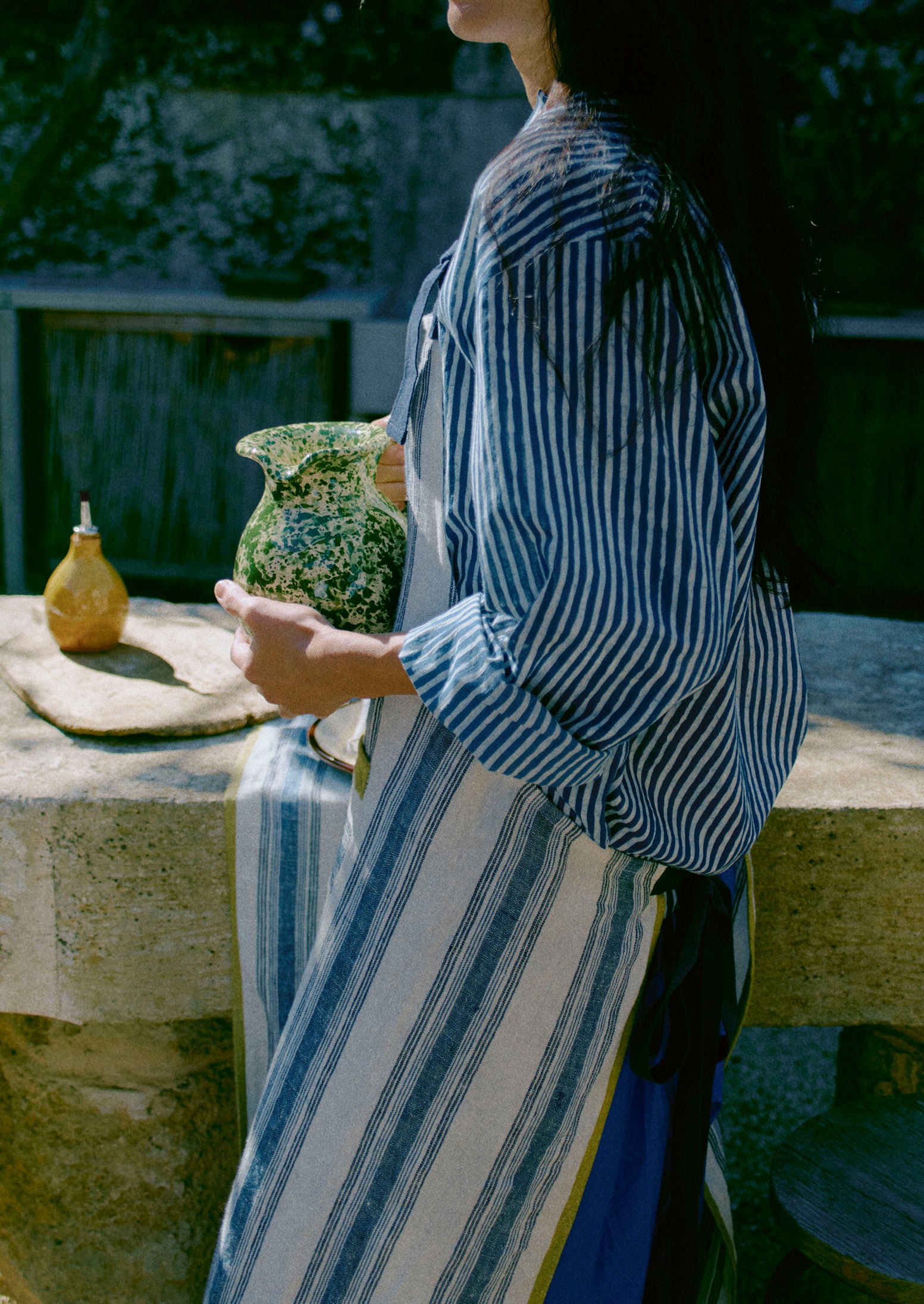 Natural Dye Stripe Cotton Gathered Top | Indigo | TOAST