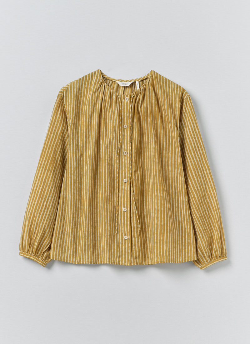 Natural Dye Stripe Cotton Gathered Top | Tumeric
