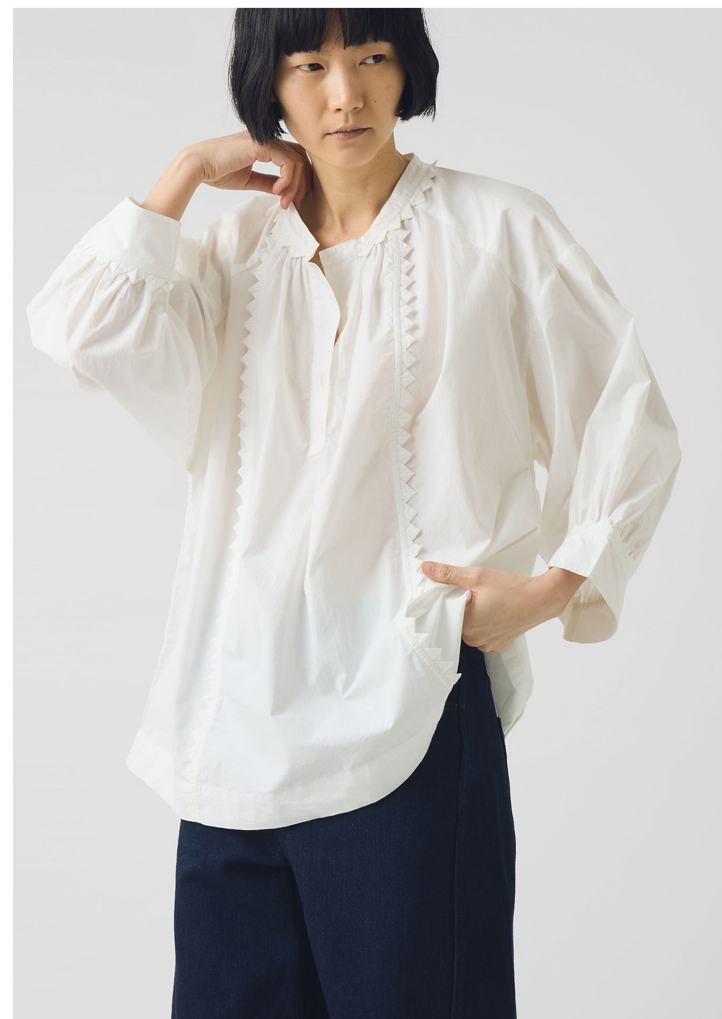 Crockery Edge Cotton Poplin Top | Paper White