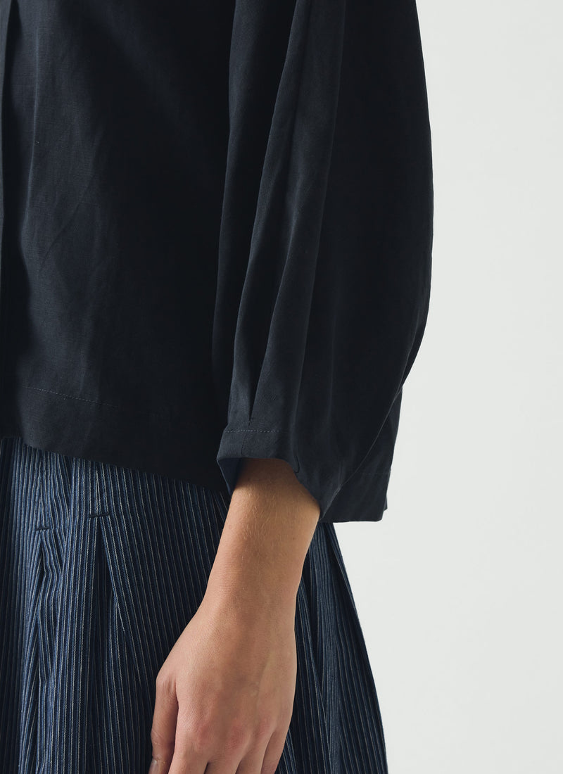 Linen Silk Wrap Shirt | Deep Indigo